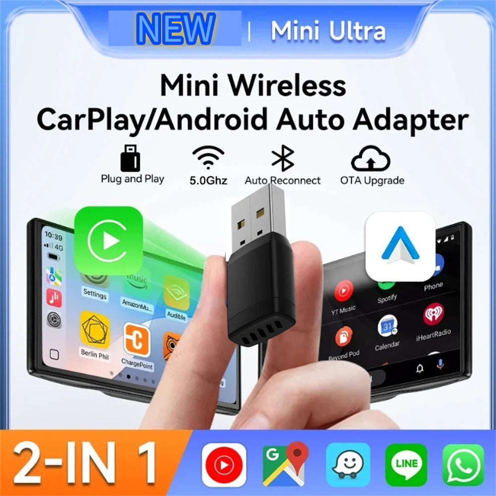 2 in 1 Wireless CarPlay and Android Auto Adapter Bluetooth 5.0 Dongle