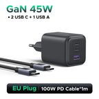45W GaN Fast Wall Charger with Dual USB-C and USB-A Ports