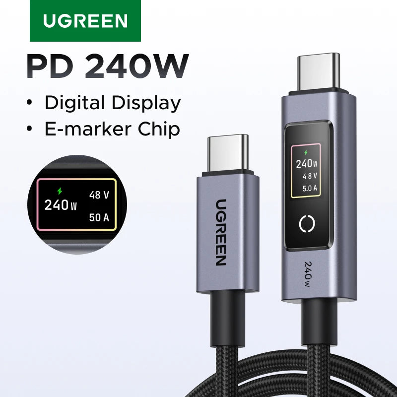 240W USB-C Fast Charging Cable with Real-Time Digital Display - 1