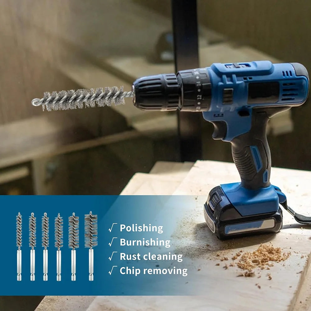 Stainless Steel Bore Cleaning Brush Set with 1/4" Hex Shank - 2