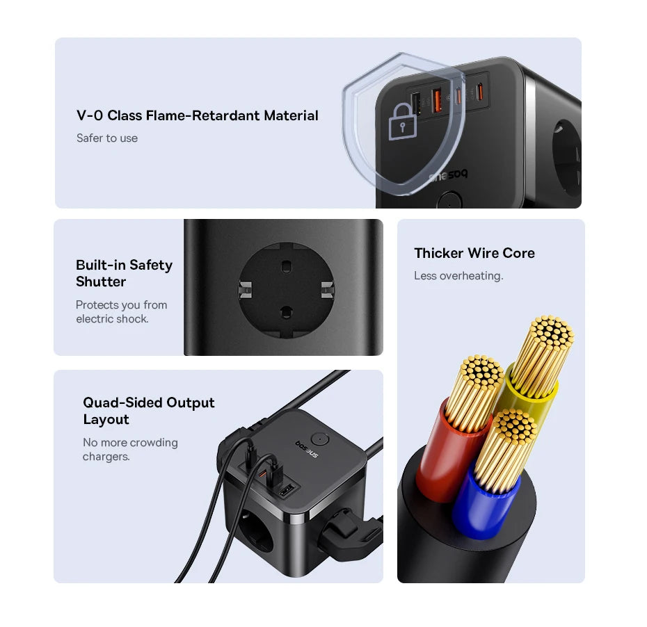 30W Desktop Power Strip with 3 AC Outlets and 4 USB Ports