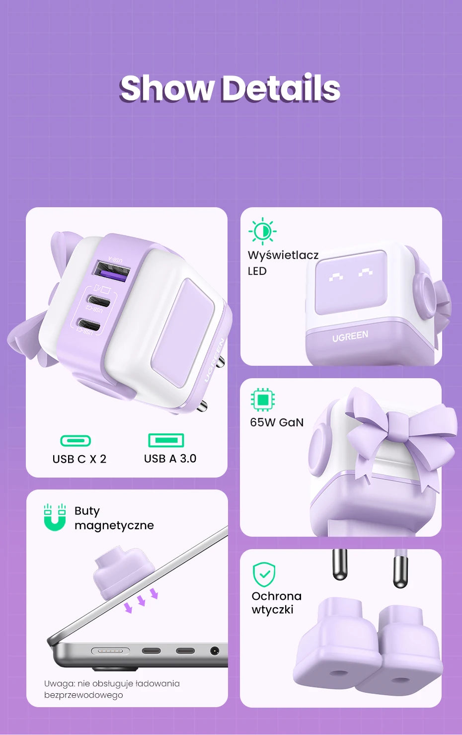 65W GaN Fast Wall Charger with Robot Display - 17