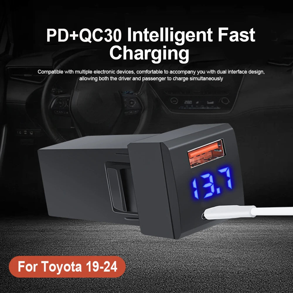 48W Dual USB Type-C PD and QC3.0 Car Charger Socket for Toyota