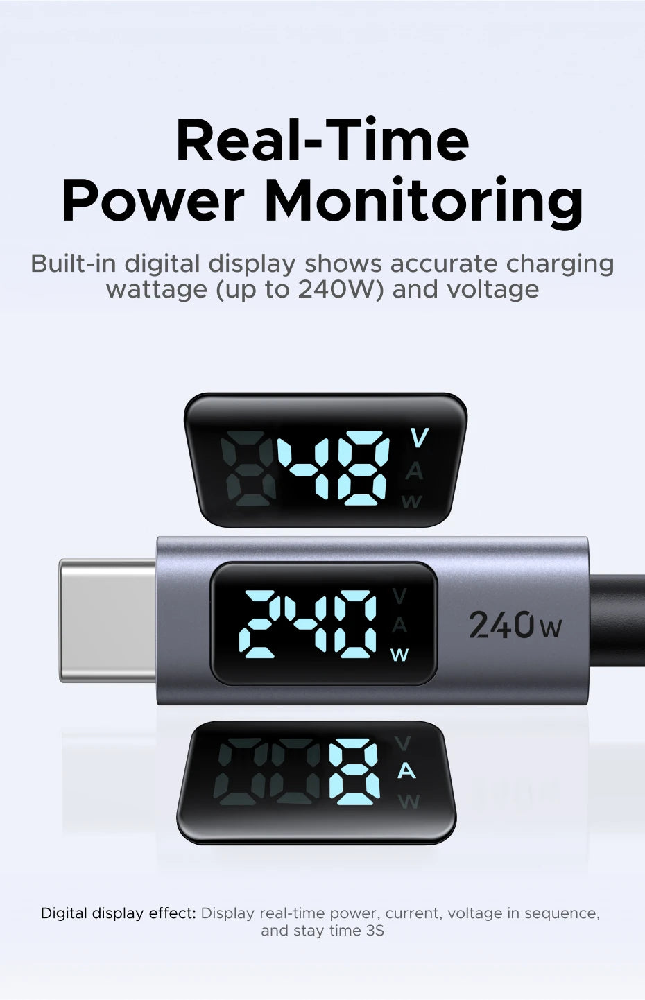 240W USB-C Fast Charging Cable with LED Real-Time Power Display - 9