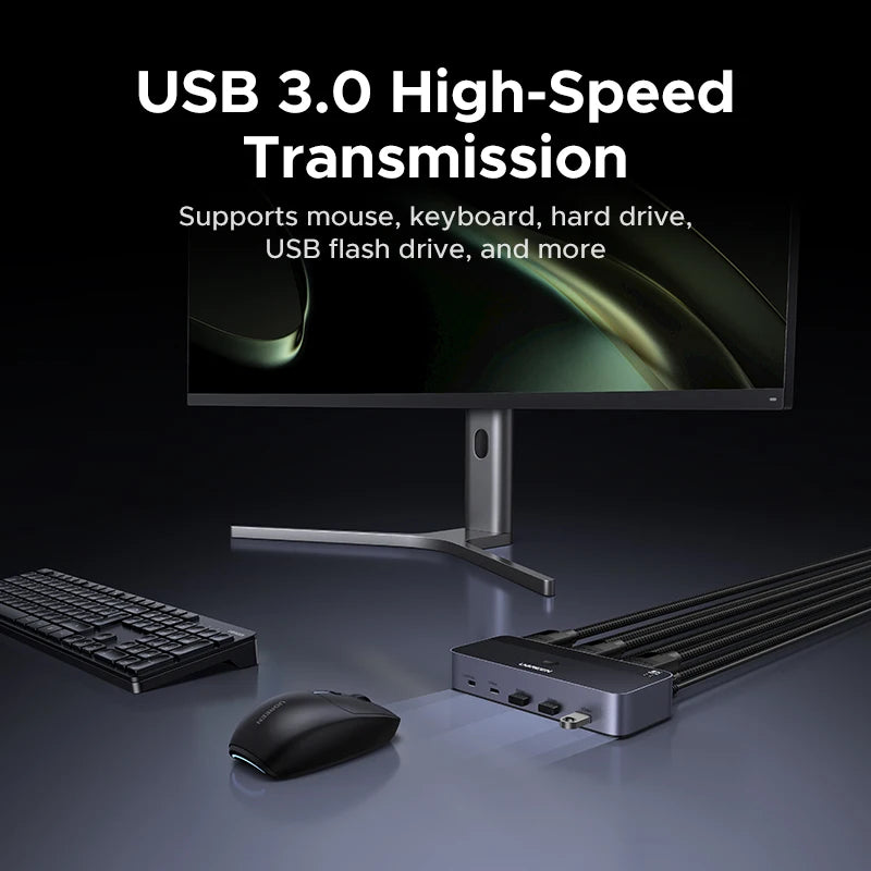 8K 60Hz Dual Monitor DisplayPort KVM Switch for 2 PCs