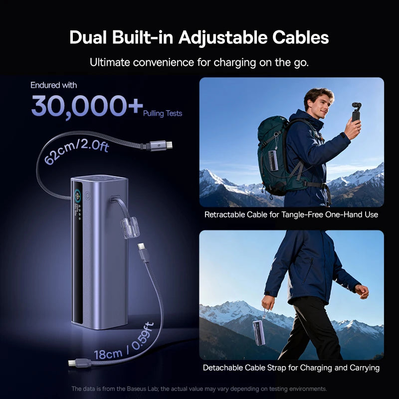 200W 25000mAh Fast Charging Power Bank with Retractable Cables - 3