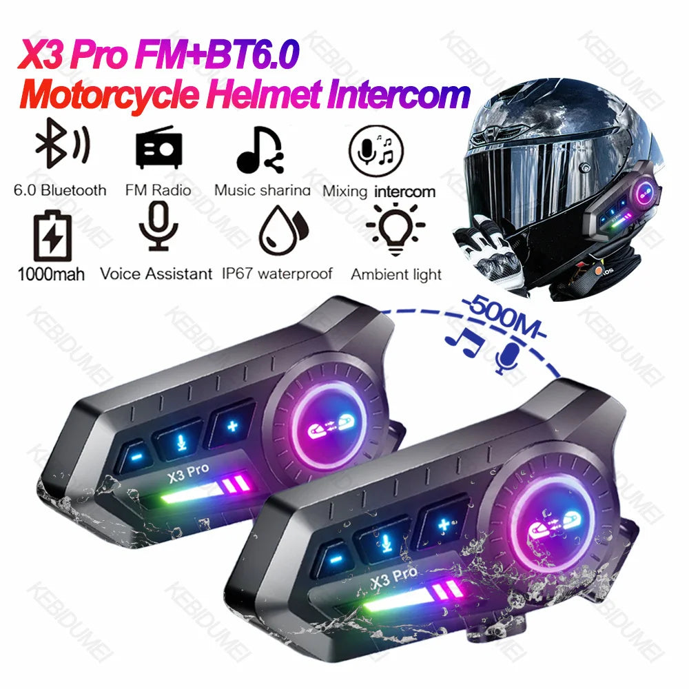 Motorcycle Helmet Bluetooth Intercom Headset with FM Radio