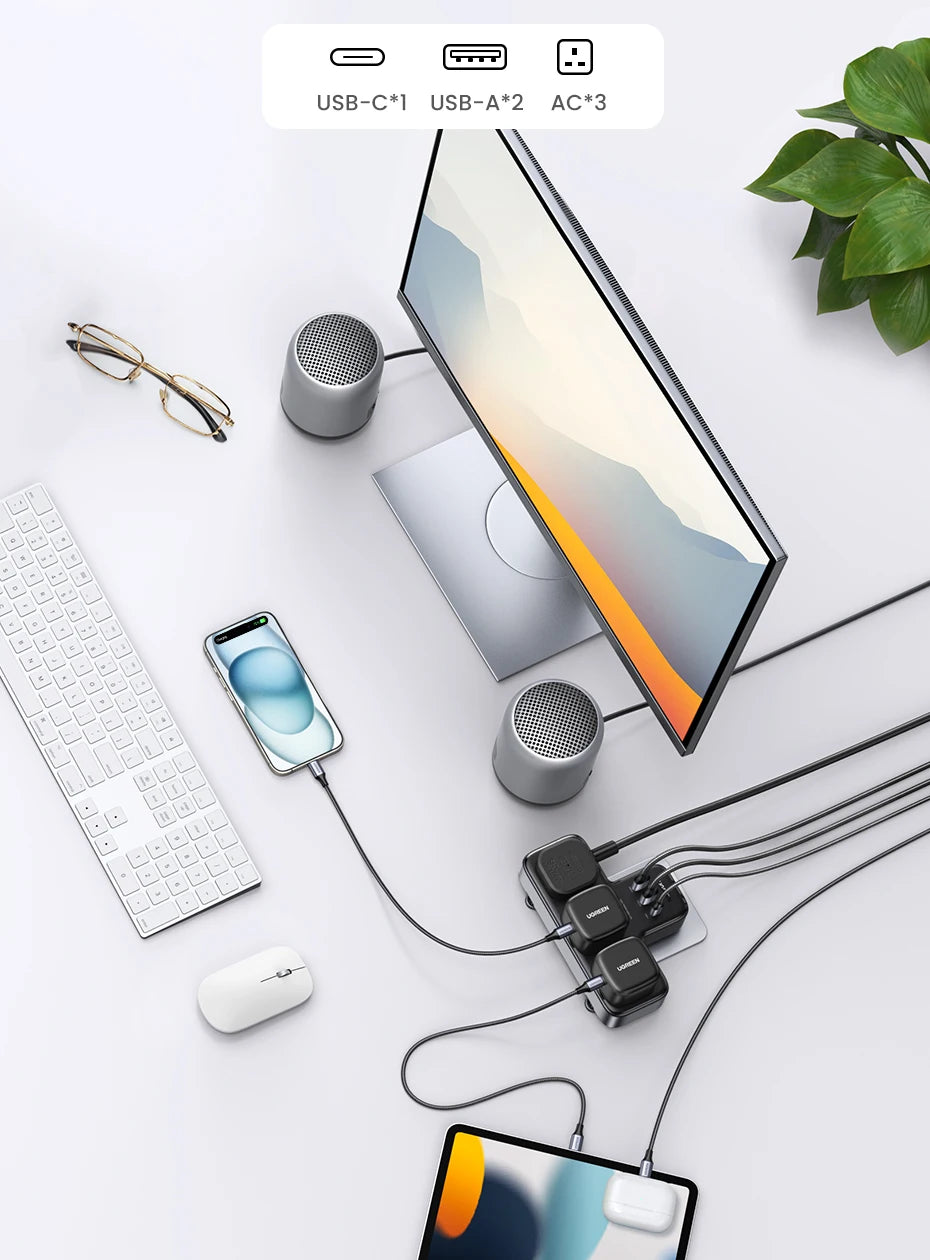 30W 6-in-1 Wall Outlet Extender with USB-C and USB-A Ports