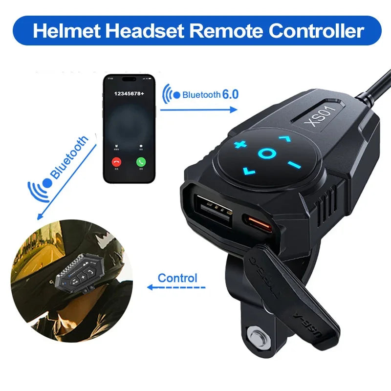 54W Motorcycle Dual Port USB Charger with Bluetooth Remote
