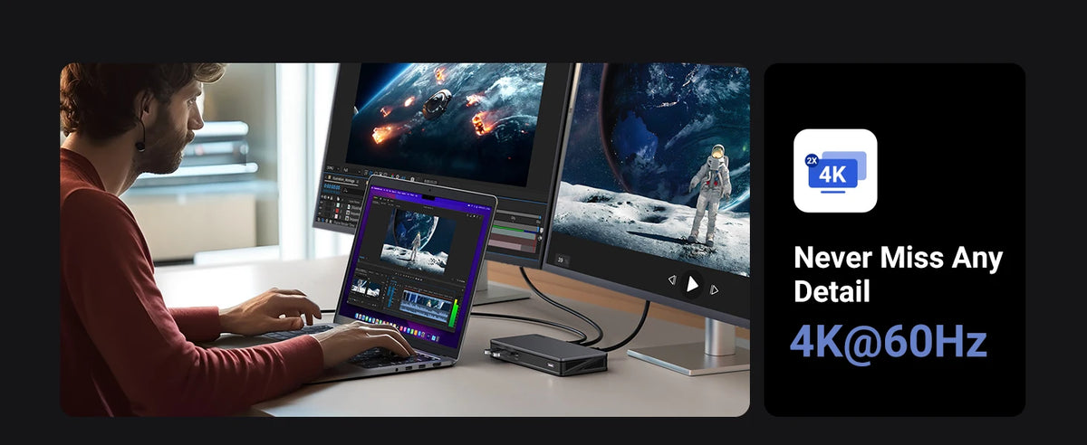 9-in-1 Dual 4K 60Hz DisplayLink Docking Station for Laptop
