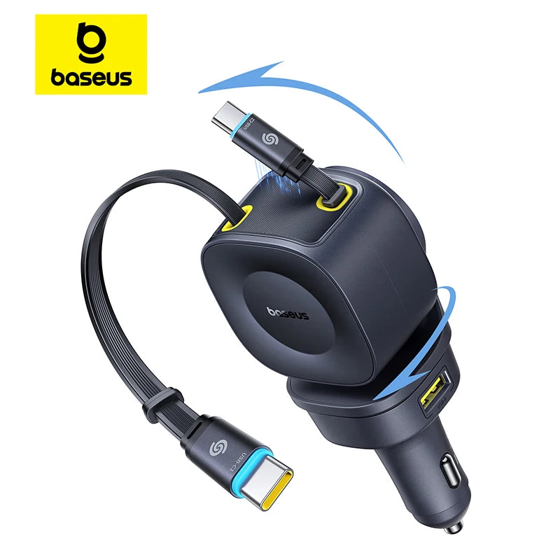 4-Port Fast Car Charger with Retractable Cables