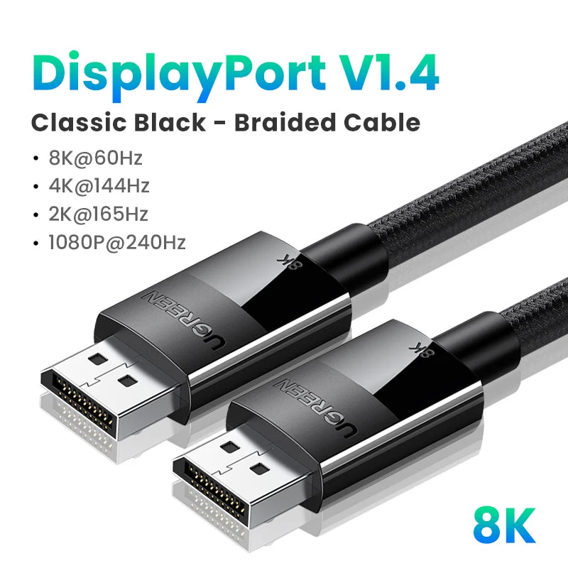 16K DisplayPort 2.1 Cable for 8K 4K Gaming Monitors - 21