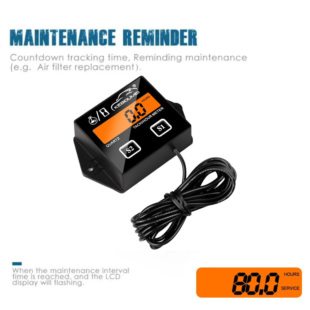Digital Engine Tachometer and Hour Meter Gauge for Spark Ignition Engines