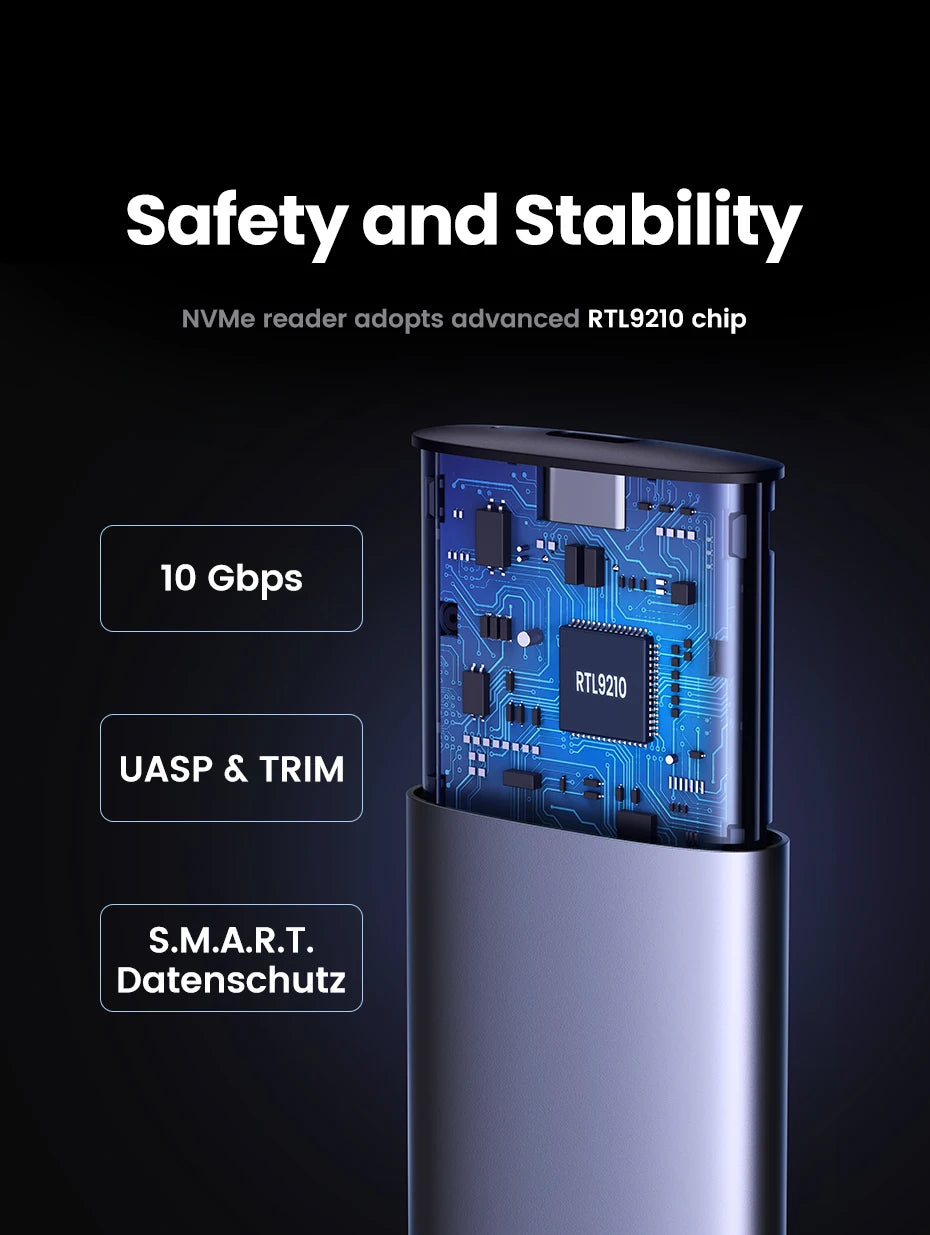 Dual Protocol M.2 NVMe and SATA SSD Enclosure 10Gbps USB-C Adapter