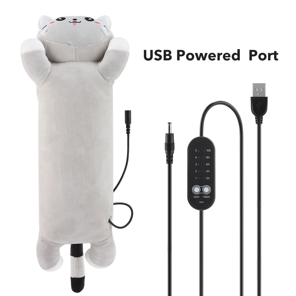USB Heated Cat Plush Pillow for Pain Relief - 17