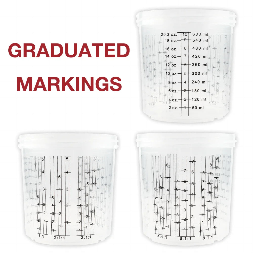 600ml Disposable Paint Sprayer Mixing Cup and Lid System - 9