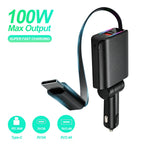 100W Car Charger with Retractable Cable PD 30W Fast Charging Adapter