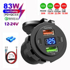 83W 4 Port USB and USB-C Fast Car Charger Socket for 12V 24V Vehicles
