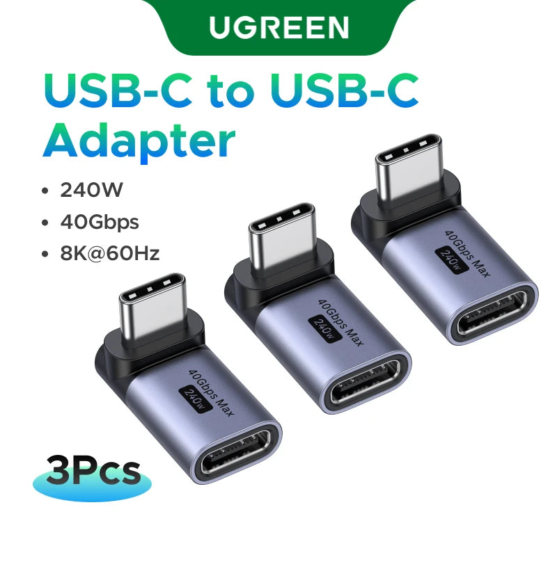 90-Degree USB-C Male to Female Adapter 240W 40Gbps