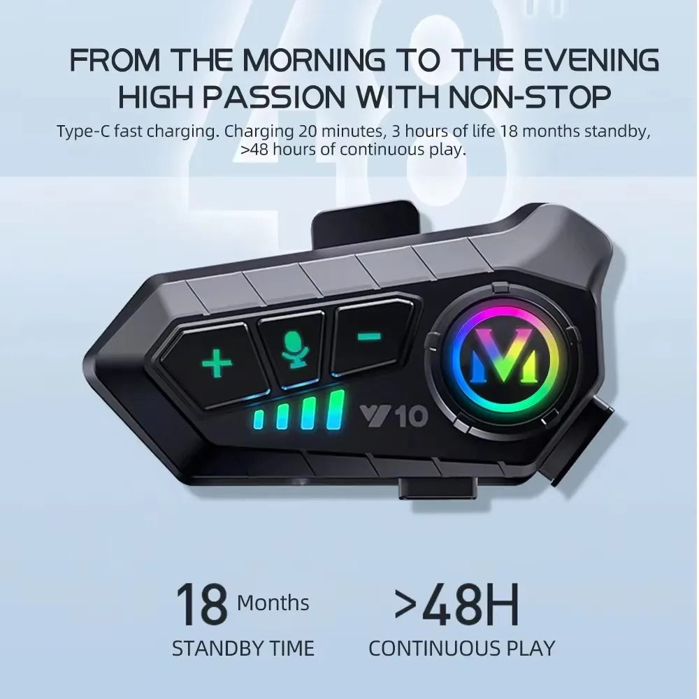 Motorcycle Helmet Bluetooth 5.3 Headset with Voice Control