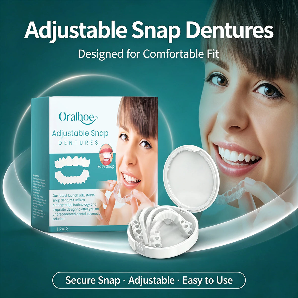 Adjustable Snap-On Dentures for Missing Teeth Repair