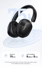Active Noise-Canceling Wireless Bluetooth Headphones with 75H Battery