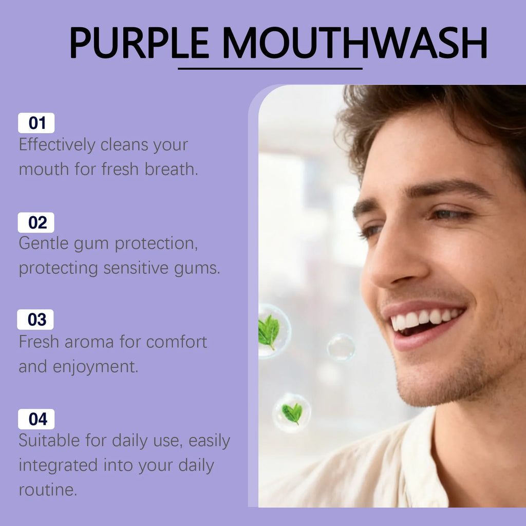 Portable Single-Use Purple Mouthwash Sachets for Fresh Breath
