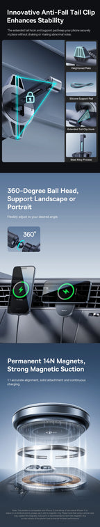 25W Magnetic Wireless Car Charger with Cooling Fan