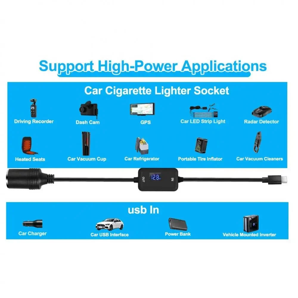 USB to 12V Car Cigarette Lighter Socket Step Up Voltage Converter Cable
