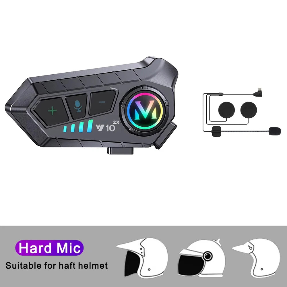 Bluetooth 5.3 Motorcycle Helmet Intercom Headset for 2 Riders 300M