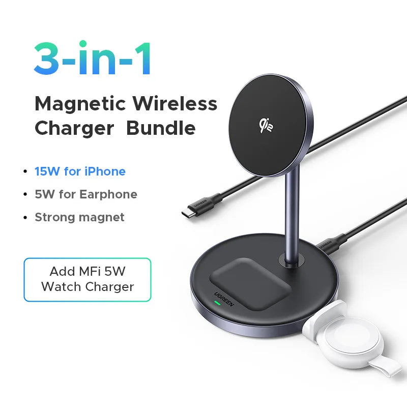 2-in-1 Magnetic Wireless Charging Stand for Phones and Earbuds