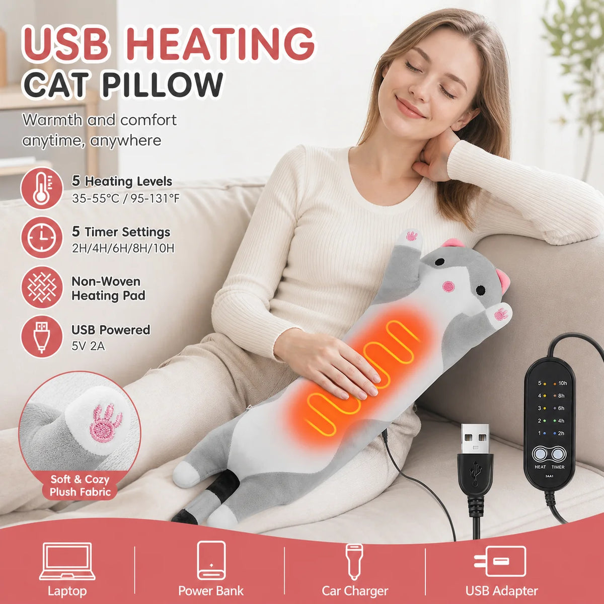 Heated Cat Plush Hand Warmer Pillow
