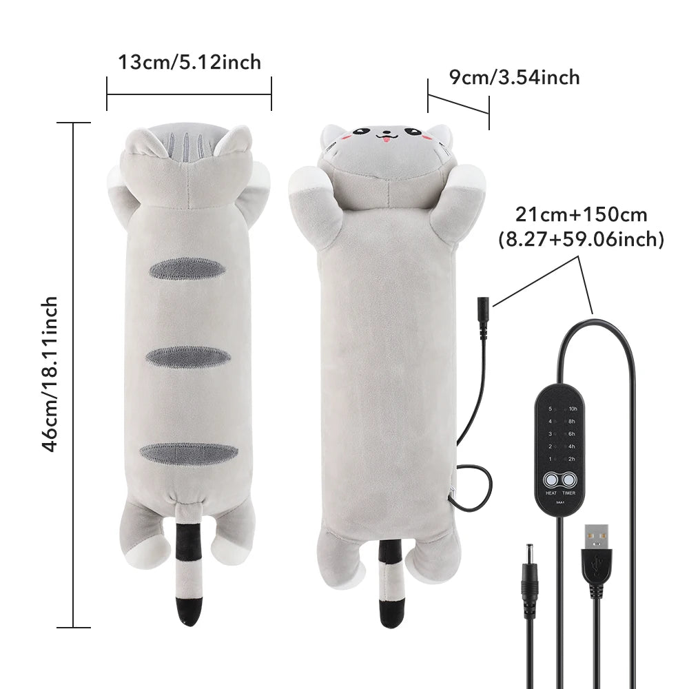 USB Heated Cat Plush Pillow for Pain Relief