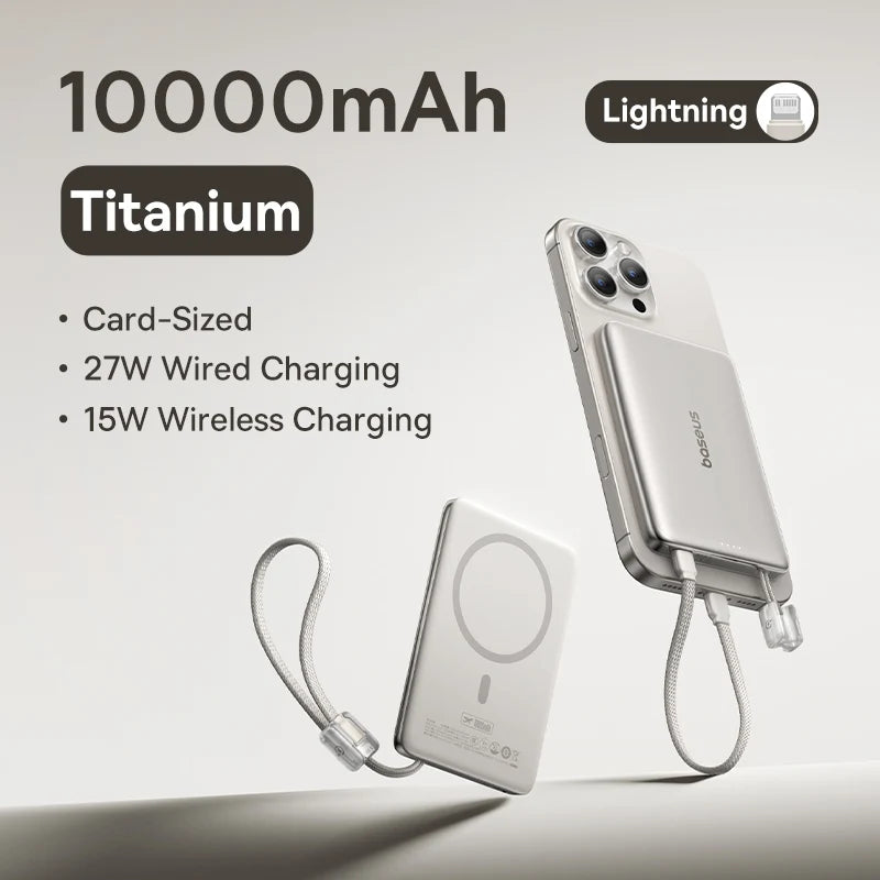 10000mAh Magnetic Wireless Power Bank with Built-in Fast Charge Cable - 24