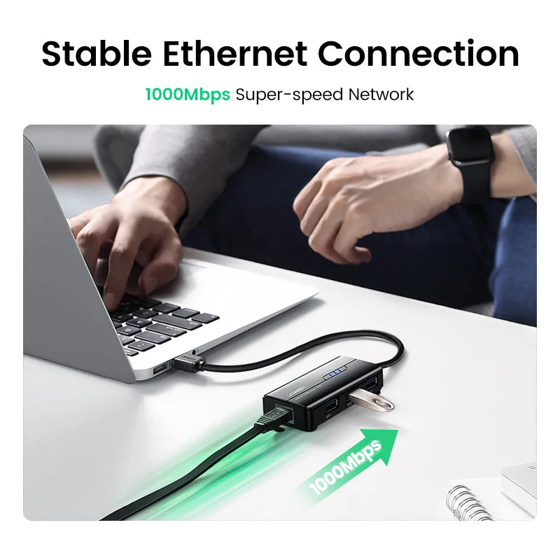 USB 3.0 to Gigabit Ethernet Adapter and 3-Port USB Hub