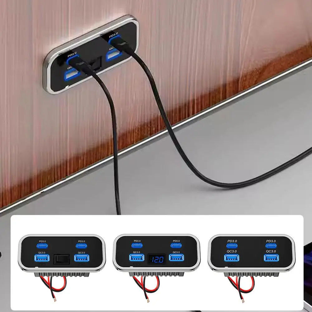 4 Port USB Car Charger with QC3.0 and PD3.0 Fast Charging Socket