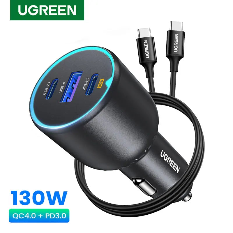 130W USB-C Fast Car Charger with Power Delivery for Laptops and Phones - 1