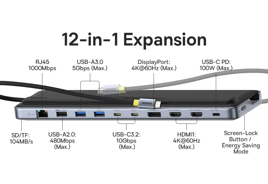 12-in-1 USB-C Triple Display Docking Station with Laptop Stand