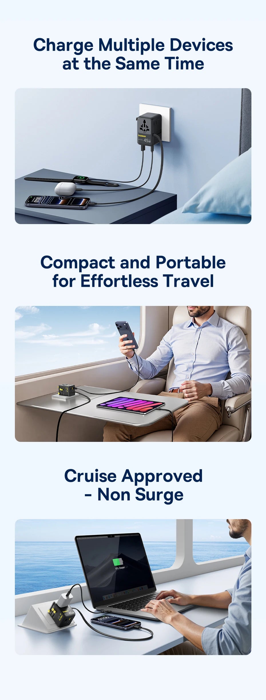6-in-1 Universal Travel Adapter with 45W Fast Charging and Cable