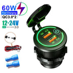 Dual QC 3.0 USB Fast Car Charger Socket 12V/24V Waterproof Outlet