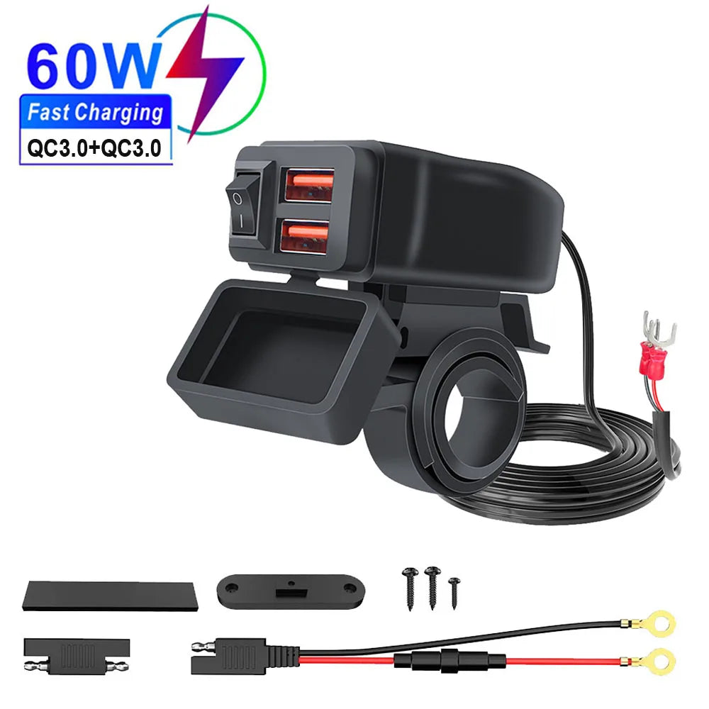 Motorcycle 100W Bidirectional USB Charger with Voltmeter and Switch