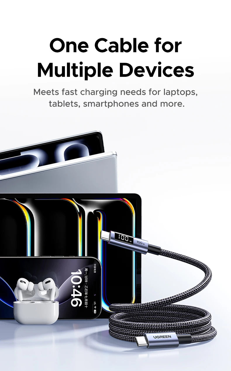 100W USB-C Fast Charging Cable with Digital Power Display - 14