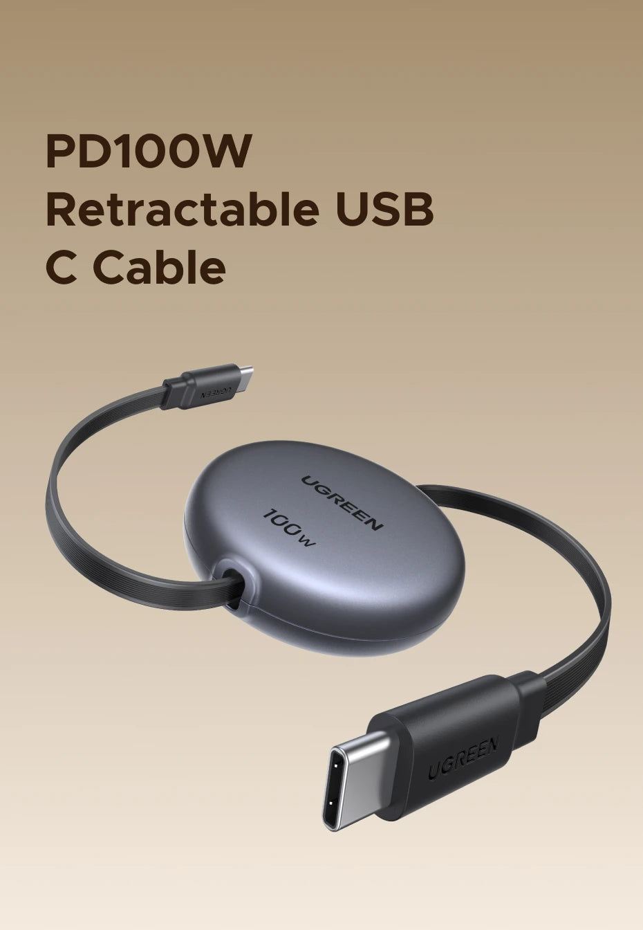 100W PD Fast Charging Retractable USB-C to USB-C Cable