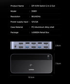 Dual Monitor DisplayPort KVM Switch for 2 PCs 8K 60Hz