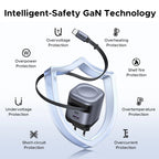 45W GaN Fast Wall Charger with Retractable USB-C Cable