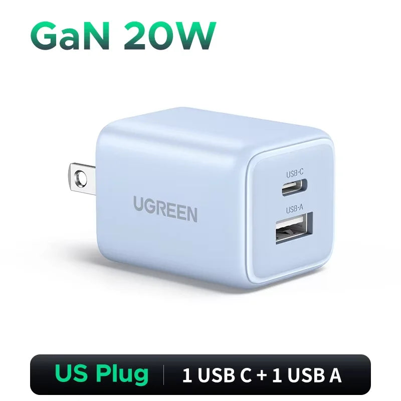 20W GaN Dual-Port USB-C and USB-A Fast Wall Charger - 24