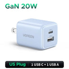 20W GaN Dual-Port USB-C and USB-A Fast Wall Charger