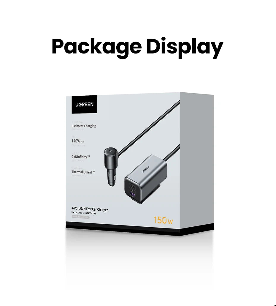150W Fast Car Charger with 4 USB-C and USB-A Ports