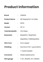 8K DisplayPort 1.4 Cable 32.4Gbps for Gaming Monitors and PCs