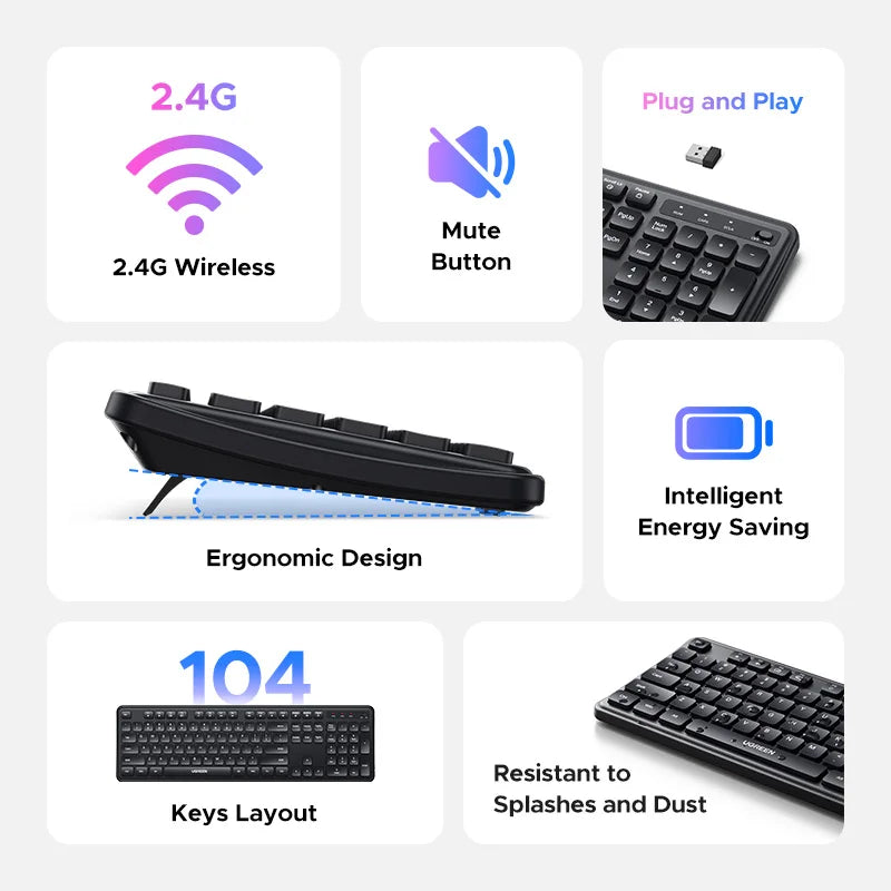 Ultra-Slim 2.4G Wireless 104-Key Full-Size Keyboard